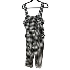 TOPSHOP Black & White Check Viscose Blend Wide Leg Jumpsuit Overalls Size 10